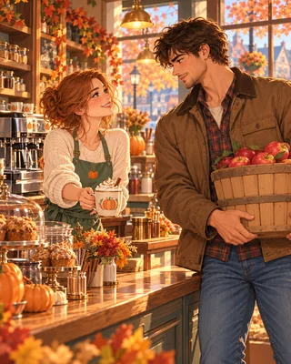 Illustration d’ambiance inspirée de Le Pumpkin Spice Café