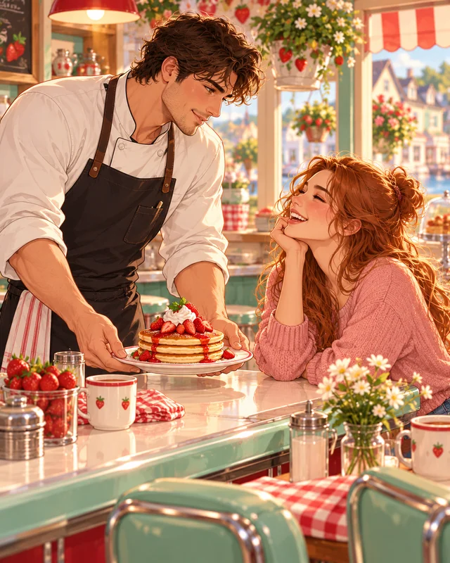 Illustration d’ambiance inspirée de La maison des pancakes aux fraises
